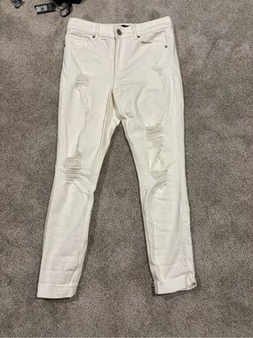 Express White Distressed Ankle Jeans